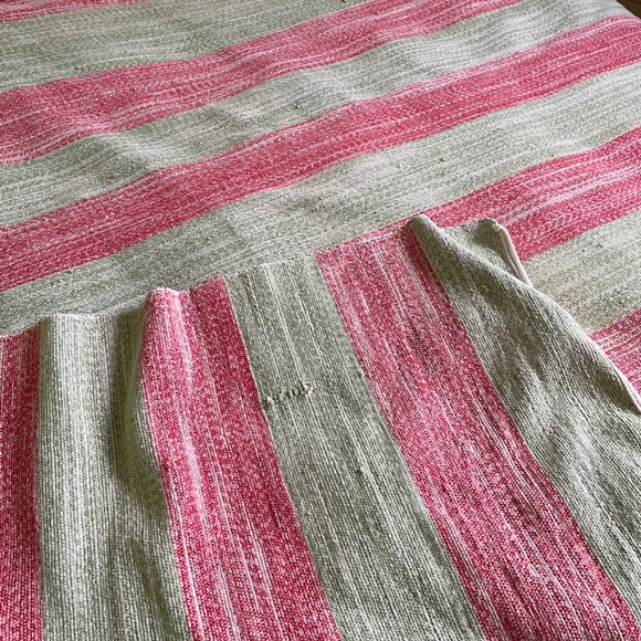 Vintage catalogne rag blanket, fits Queen bed. Striped, Red & Green. - Picture 11 of 14